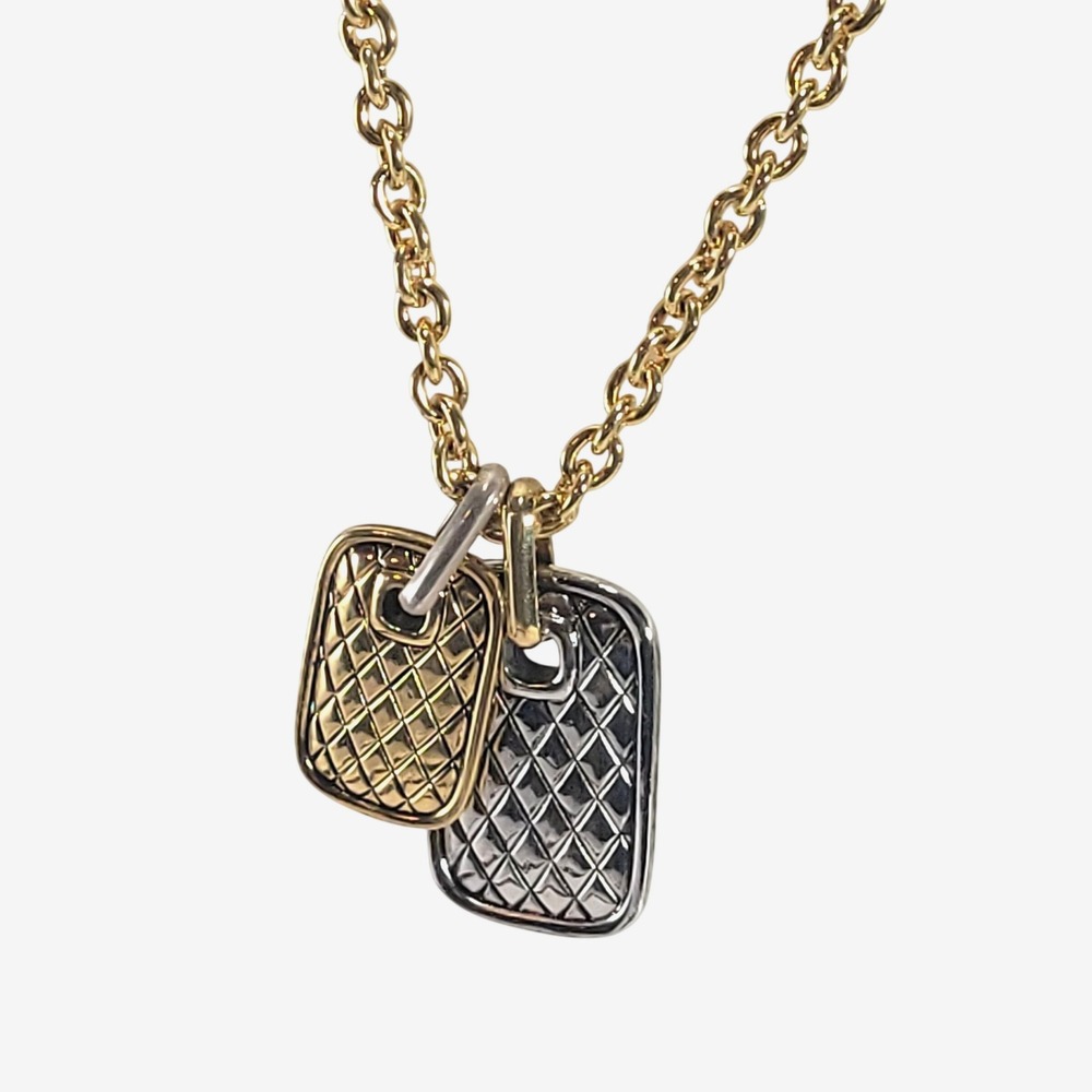 Joan Rivers Quilted Dog Tag Necklace Women Gold Silver Two Tone Pendants Opera